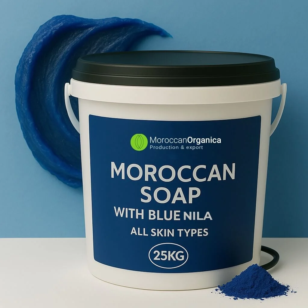 Premium Moroccan skincare ingredients - argan oil, rose petals, clay, and prickly pear