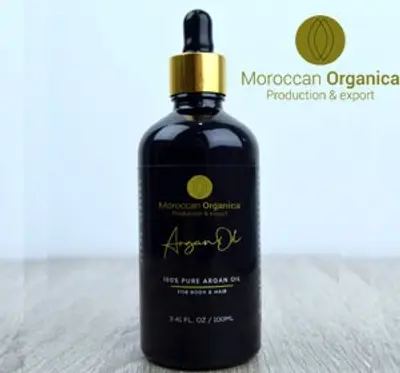 Organic Moroccan argan oil bottle — liquid gold for skin and hair